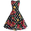 Womens flower printed lady vintage 50s sleeveless dress